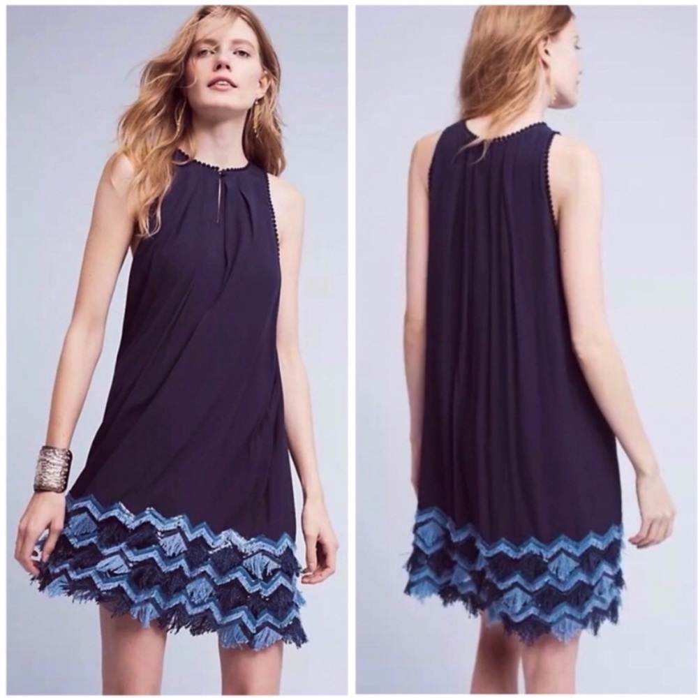 Maeve Anthropologie Navy Sequin Swing Dress
